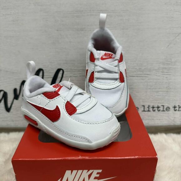 Nike Air Max 90 Rib Baby Shoes Infant Sneakers White Red Size 4 US New with Box - Picture 1 of 10